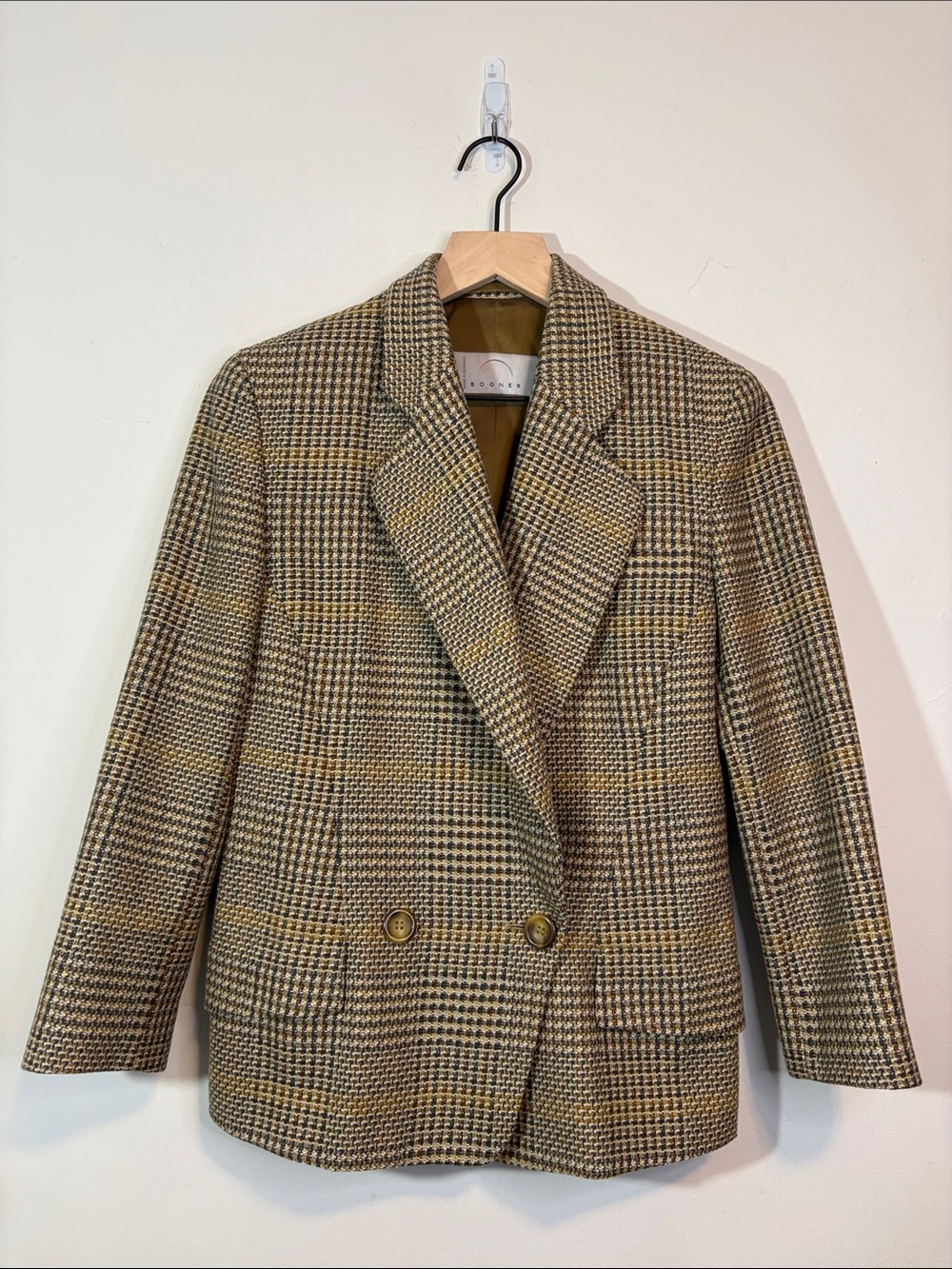 Vintage Bogner Double Breasted Plaid Wool Blazer 80s 90s VTG German Luxury Brand
